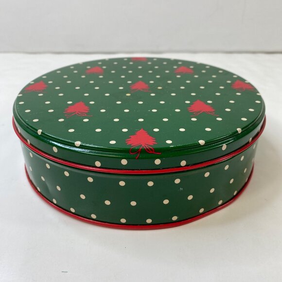 Set Of 3 Vintage Christmas-Themed Metal Tins Festive Poinsettia Polka Dot Design - Picture 5 of 13